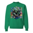 thumbnail image 1 of Wild Bobby, Colorful Abstract Skull Face Streetwear Unisex Crewneck Graphic Sweatshirt, Kelly, 4XL, 1 of 3