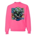 thumbnail image 1 of Wild Bobby, Colorful Abstract Skull Face Streetwear Unisex Crewneck Graphic Sweatshirt, Neon Pink, Large, 1 of 3