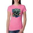 thumbnail image 1 of Wild Bobby, Colorful Abstract Skull Face Streetwear Womens Slim Fit Junior Tee, Hot Pink, Large, 1 of 3