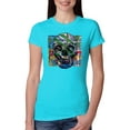 thumbnail image 1 of Wild Bobby, Colorful Abstract Skull Face Streetwear Womens Slim Fit Junior Tee, Tahiti Blue, Large, 1 of 3