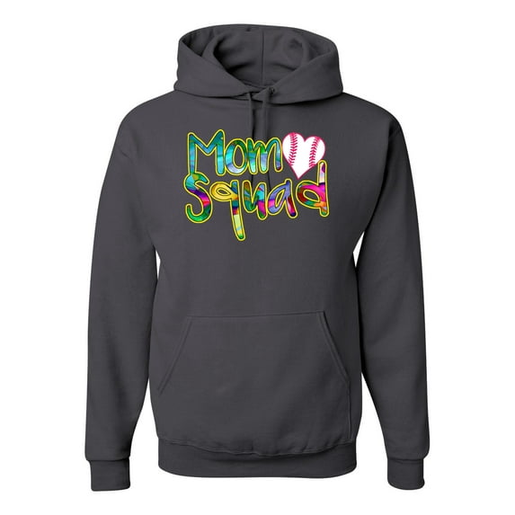 Wild Bobby, Colorful Baseball Mom Squad, Sports, Unisex Graphic Hoodie Sweatshirt, Charcoal, XX-Large
