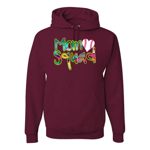 Wild Bobby, Colorful Baseball Mom Squad, Sports, Unisex Graphic Hoodie Sweatshirt, Maroon, Large
