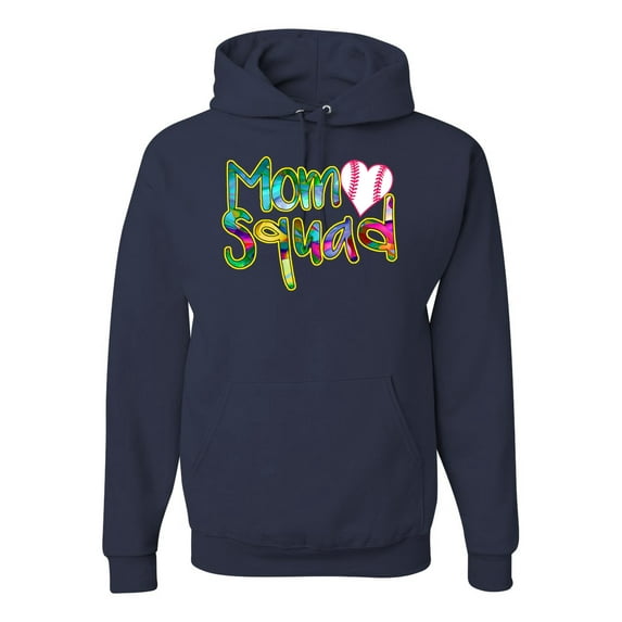 Wild Bobby, Colorful Baseball Mom Squad, Sports, Unisex Graphic Hoodie Sweatshirt, Navy, Large