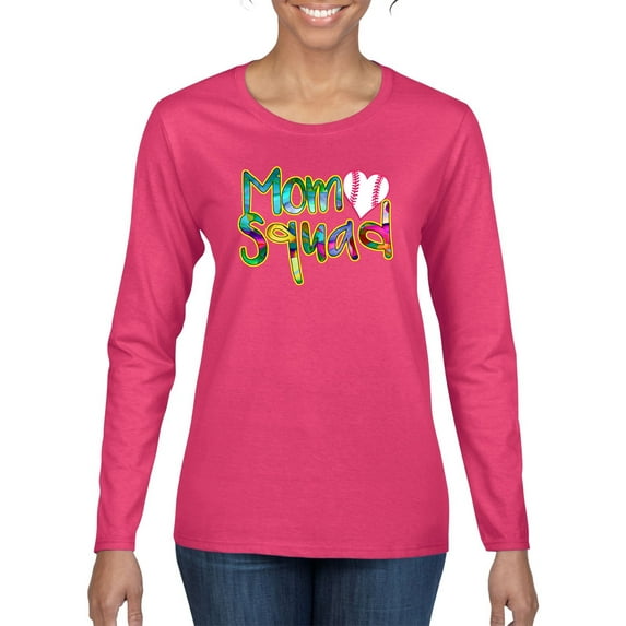 Wild Bobby, Colorful Baseball Mom Squad, Sports, Women Graphic Long Sleeve Tee, Fuschia, Medium