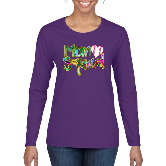 Wild Bobby, Colorful Baseball Mom Squad, Sports, Women Graphic Long Sleeve Tee, Purple, Large