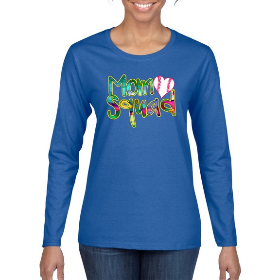 Wild Bobby, Colorful Baseball Mom Squad, Sports, Women Graphic Long Sleeve Tee, Royal, Large