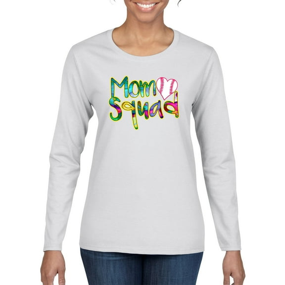 Wild Bobby, Colorful Baseball Mom Squad, Sports, Women Graphic Long Sleeve Tee, White, Medium