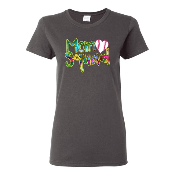 Wild Bobby, Colorful Baseball Mom Squad, Sports, Women Graphic Tee, Charcoal, X-Large