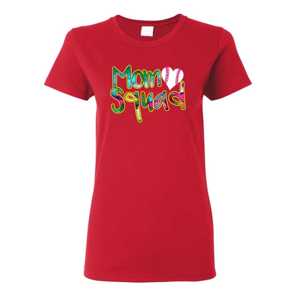 Wild Bobby, Colorful Baseball Mom Squad, Sports, Women Graphic Tee, Red, Medium