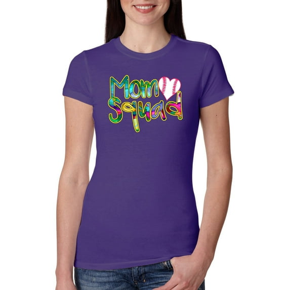 Wild Bobby, Colorful Baseball Mom Squad, Sports, Women Slim Fit Junior Tee, Purple Rush, XX-Large