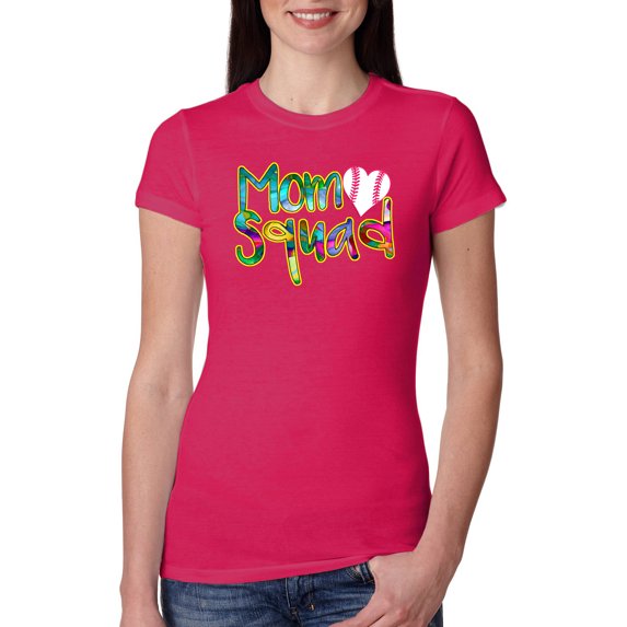 Wild Bobby, Colorful Baseball Mom Squad, Sports, Women Slim Fit Junior Tee, Raspberry, Medium