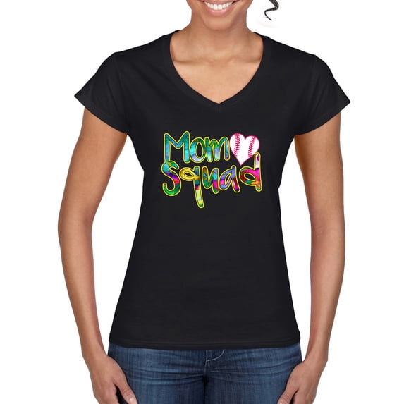 Wild Bobby, Colorful Baseball Mom Squad, Sports, Women Standard V-Neck Tee, Black, Large