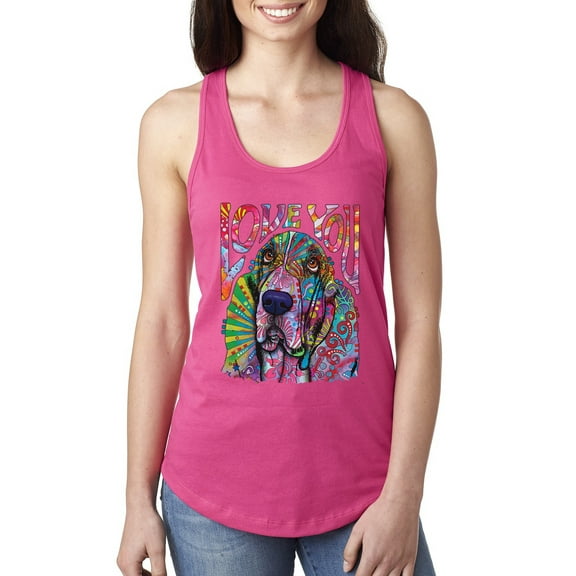 Wild Bobby, Colorful Beagle | Dogs Love You | Dean Russo Art Animal Lover Ladies Racerback Tank Top, Raspberry, Medium