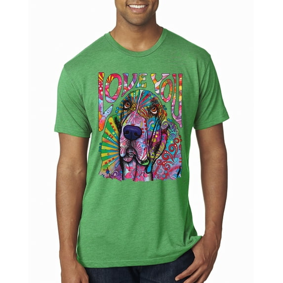 Wild Bobby, Colorful Beagle | Dogs Love You | Dean Russo Art Animal Lover Mens Premium Tri Blend T-Shirt, Envy, XX-Large
