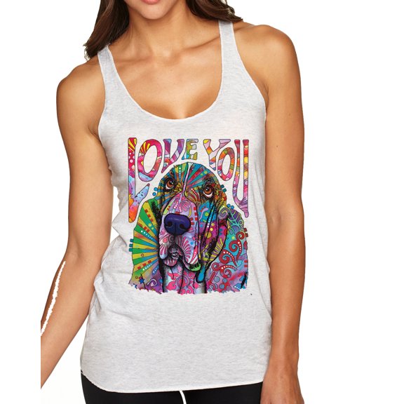 Wild Bobby, Colorful Beagle | Dogs Love You | Dean Russo Art Animal Lover Tri-Blend Racerback Tank Top, Heather White, X-Large