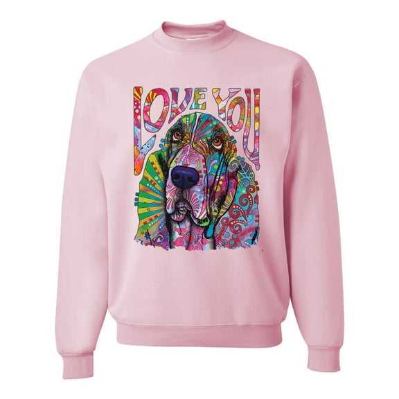 Wild Bobby, Colorful Beagle | Dogs Love You | Dean Russo Art Animal Lover Unisex Crewneck Sweatshirt, Light Pink, X-Large