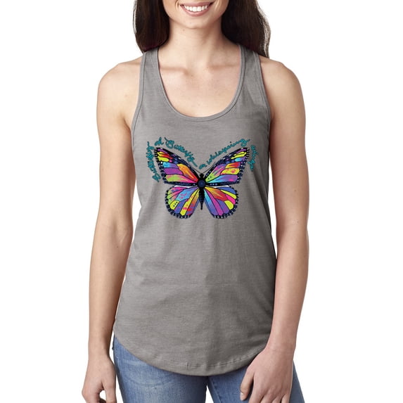 Wild Bobby, Colorful Butterfly Oh Butterfly On Whispering Wings Animal Lover Ladies Racerback Tank Top, Heather Grey, Medium