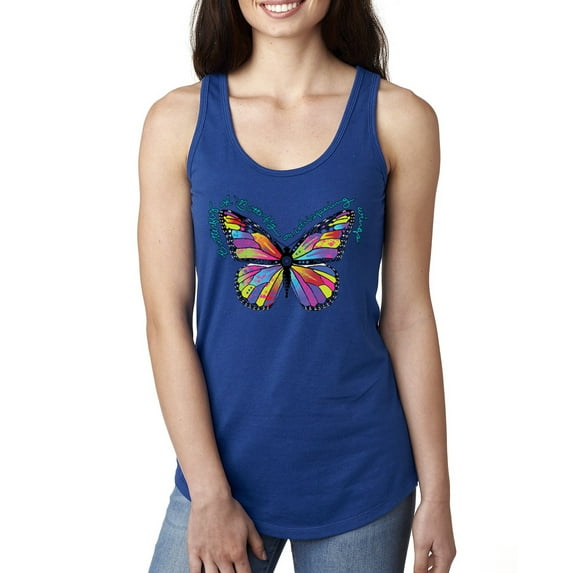 Wild Bobby, Colorful Butterfly Oh Butterfly On Whispering Wings Animal Lover Ladies Racerback Tank Top, Royal, Large