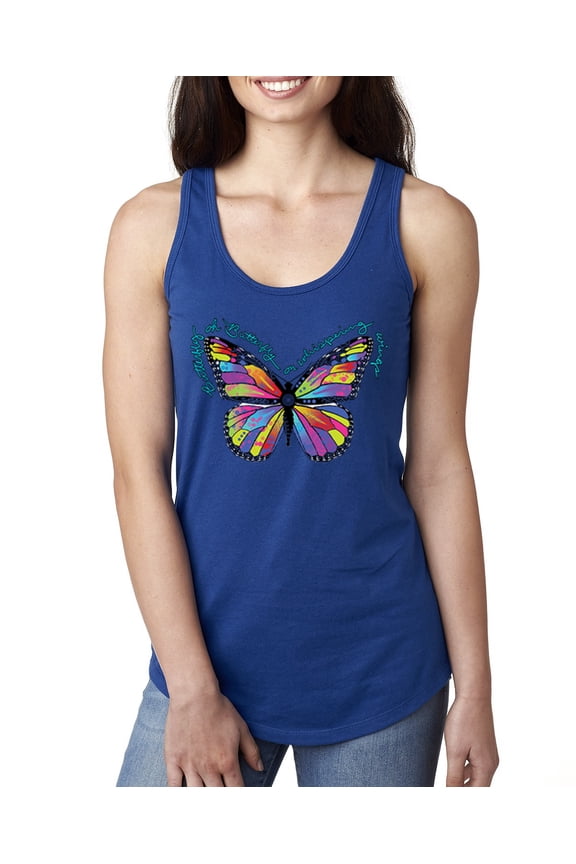 , Colorful Butterfly Oh Butterfly On Whispering Wings Animal Lover Ladies Racerback Tank Top, Royal, Small