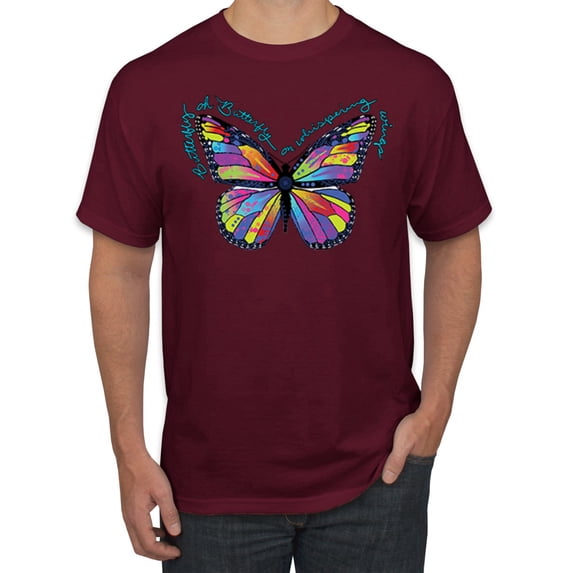 Wild Bobby, Colorful Butterfly Oh Butterfly On Whispering Wings Animal Lover Men's Graphic T-Shirt, Maroon, 2XL