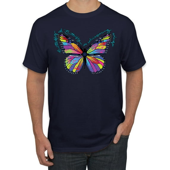 Wild Bobby, Colorful Butterfly Oh Butterfly On Whispering Wings Animal Lover Men's Graphic T-Shirt, Navy, Large