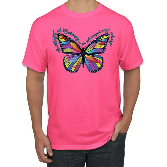 Wild Bobby, Colorful Butterfly Oh Butterfly On Whispering Wings Animal Lover Men's Graphic T-Shirt, Neon Pink, X-Large
