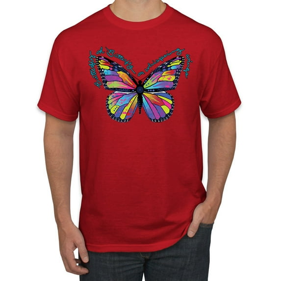 Wild Bobby, Colorful Butterfly Oh Butterfly On Whispering Wings Animal Lover Men's Graphic T-Shirt, Red, 2XL