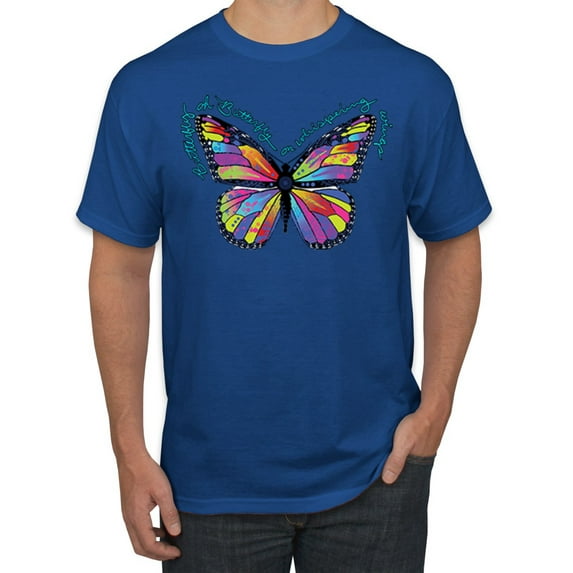 Wild Bobby, Colorful Butterfly Oh Butterfly On Whispering Wings Animal Lover Men's Graphic T-Shirt, Royal, Large