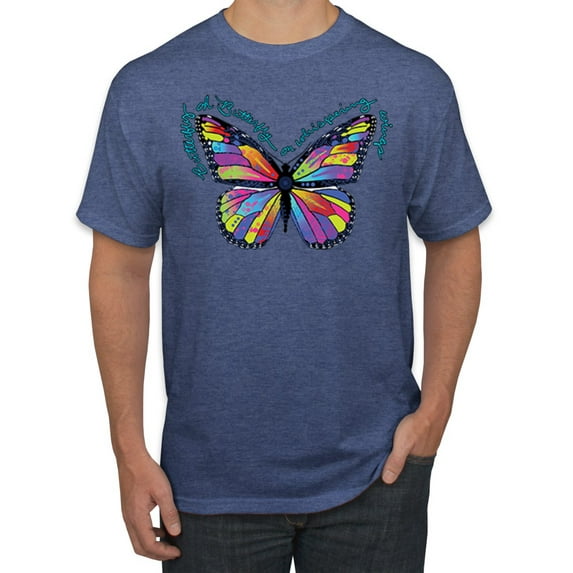 Wild Bobby, Colorful Butterfly Oh Butterfly On Whispering Wings Animal Lover Men's Graphic T-Shirt, Vintage Heather Blue, Medium