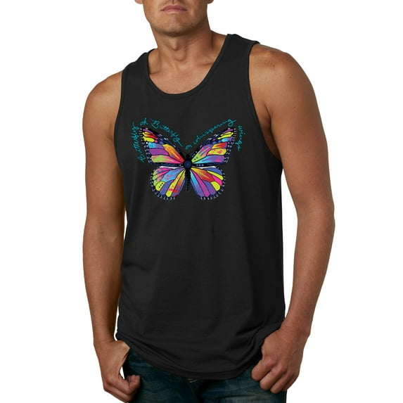 Wild Bobby, Colorful Butterfly Oh Butterfly On Whispering Wings Animal Lover Mens Graphic Tank Top, Black, Medium