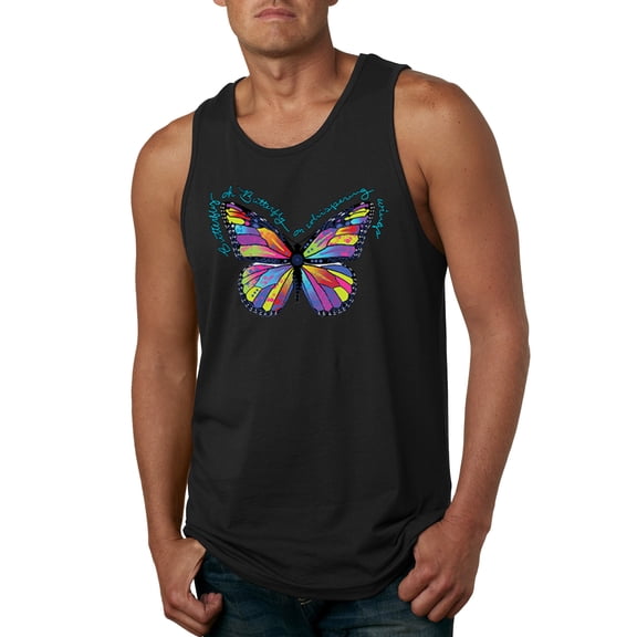 Wild Bobby, Colorful Butterfly Oh Butterfly On Whispering Wings Animal Lover Mens Graphic Tank Top, Black, Small