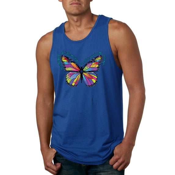 Wild Bobby, Colorful Butterfly Oh Butterfly On Whispering Wings Animal Lover Mens Graphic Tank Top, Royal, X-Large