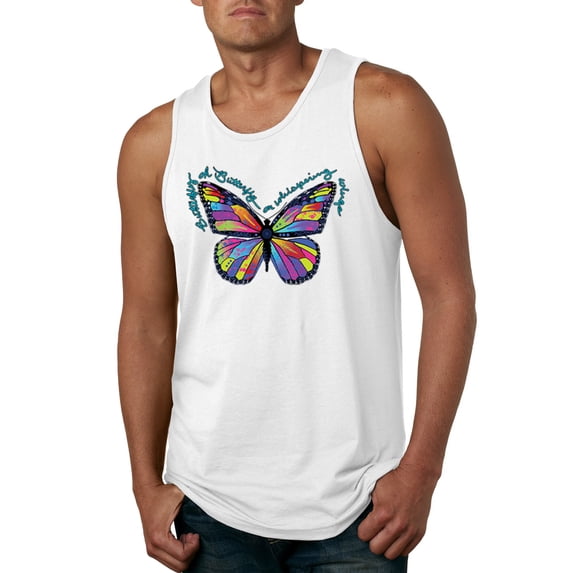 Wild Bobby, Colorful Butterfly Oh Butterfly On Whispering Wings Animal Lover Mens Graphic Tank Top, White, Small