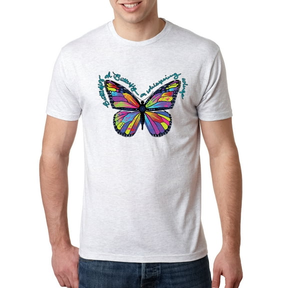 Wild Bobby, Colorful Butterfly Oh Butterfly On Whispering Wings Animal Lover Mens Premium Tri Blend T-Shirt, Heather White, Large