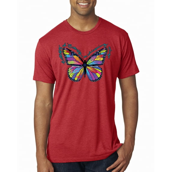 Wild Bobby, Colorful Butterfly Oh Butterfly On Whispering Wings Animal Lover Mens Premium Tri Blend T-Shirt, Vintage Red, Large