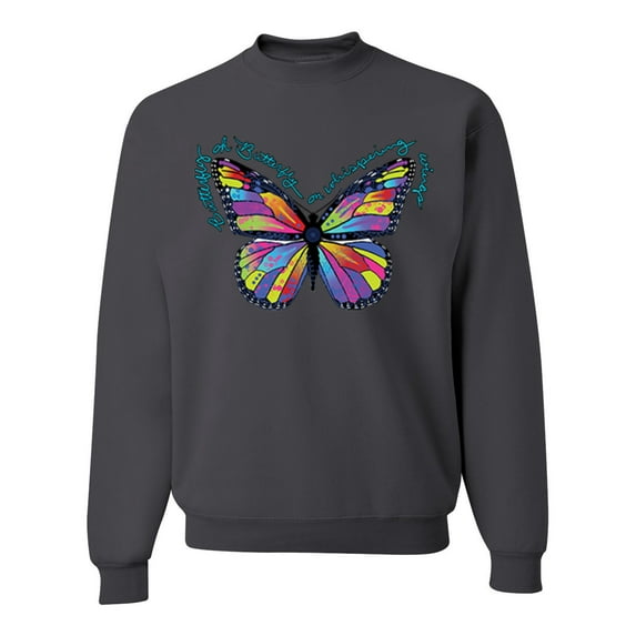 Wild Bobby, Colorful Butterfly Oh Butterfly On Whispering Wings Animal Lover Unisex Crewneck Graphic Sweatshirt, Charcoal, 2XL
