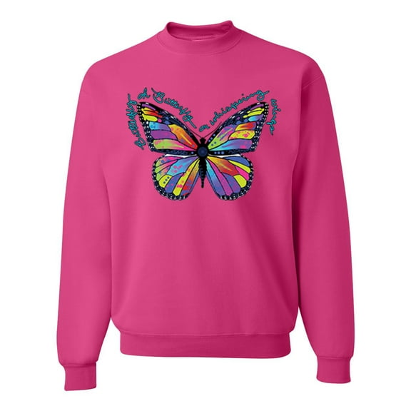 Wild Bobby, Colorful Butterfly Oh Butterfly On Whispering Wings Animal Lover Unisex Crewneck Graphic Sweatshirt, Fuschia, Medium