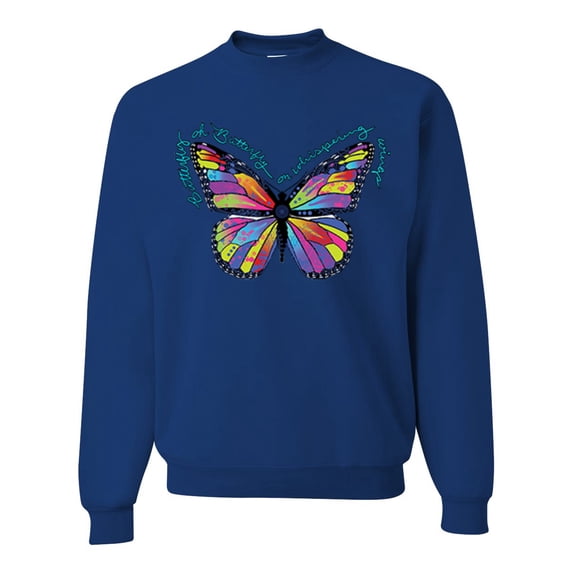 Wild Bobby, Colorful Butterfly Oh Butterfly On Whispering Wings Animal Lover Unisex Crewneck Graphic Sweatshirt, Royal, Large