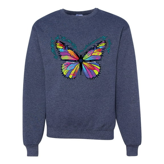 Wild Bobby, Colorful Butterfly Oh Butterfly On Whispering Wings Animal Lover Unisex Crewneck Graphic Sweatshirt, Vintage Heather Navy, 2XL