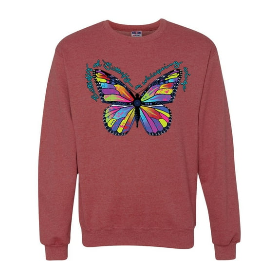 Wild Bobby, Colorful Butterfly Oh Butterfly On Whispering Wings Animal Lover Unisex Crewneck Graphic Sweatshirt, Vintage Heather Red, Medium