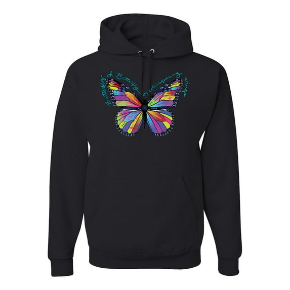 Wild Bobby, Colorful Butterfly Oh Butterfly On Whispering Wings Animal Lover Unisex Graphic Hoodie Sweatshirt, Black, Small