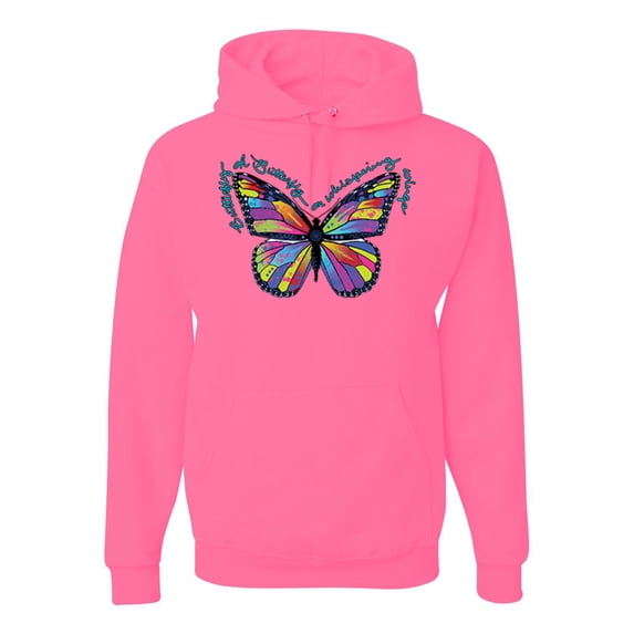 Wild Bobby, Colorful Butterfly Oh Butterfly On Whispering Wings Animal Lover Unisex Graphic Hoodie Sweatshirt, Neon Pink, 3XL