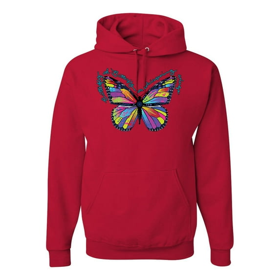 Wild Bobby, Colorful Butterfly Oh Butterfly On Whispering Wings Animal Lover Unisex Graphic Hoodie Sweatshirt, Red, Medium