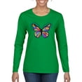 thumbnail image 1 of Wild Bobby, Colorful Butterfly Oh Butterfly On Whispering Wings Animal Lover Womens Graphic Long Sleeve T-Shirt, Kelly, Large, 1 of 3