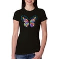 thumbnail image 1 of Wild Bobby, Colorful Butterfly Oh Butterfly On Whispering Wings Animal Lover Womens Slim Fit Junior Tee, Black, Small, 1 of 3
