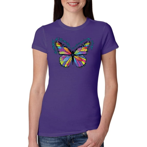 Colorful Butterfly Oh Butterfly On Whispering Wings Animal Lover Womens Slim Fit Junior Tee, Purple Rush, Small