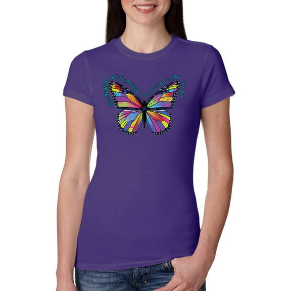 Wild Bobby, Colorful Butterfly Oh Butterfly On Whispering Wings Animal Lover Womens Slim Fit Junior Tee, Purple Rush, X-Large