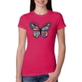 thumbnail image 1 of Wild Bobby, Colorful Butterfly Oh Butterfly On Whispering Wings Animal Lover Womens Slim Fit Junior Tee, Raspberry, 2XL, 1 of 3
