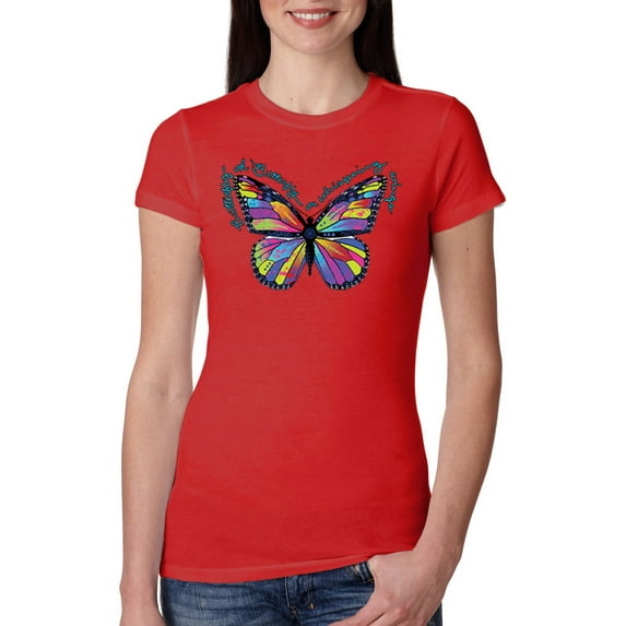Colorful Butterfly Oh Butterfly On Whispering Wings Animal Lover Womens Slim Fit Junior Tee, Red, Large