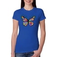 thumbnail image 1 of Colorful Butterfly Oh Butterfly On Whispering Wings Animal Lover Womens Slim Fit Junior Tee, Royal, Small, 1 of 3